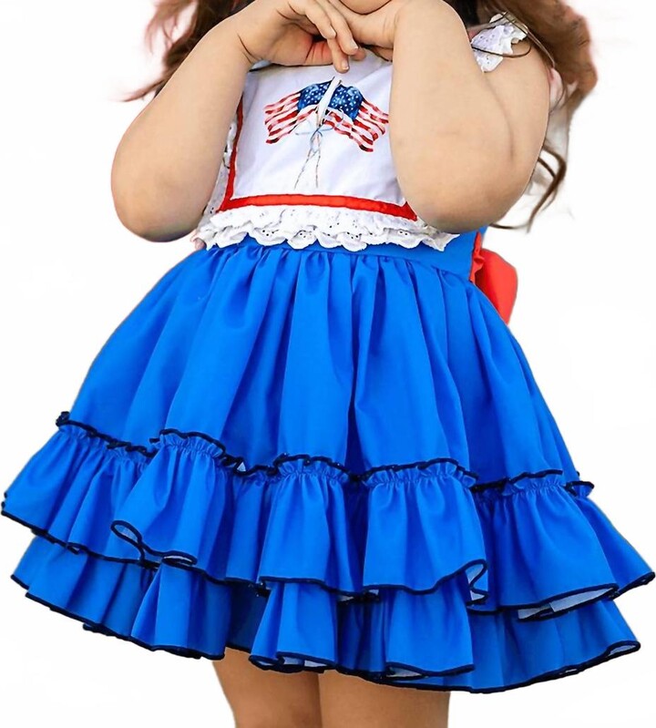 Be Girl Clothing Girl's George Dress In Royal Blue With Red Sash