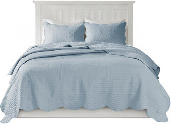 SHENZHENHAIYUE 3 Piece Reversible Scalloped Edge Quilt Set Blue