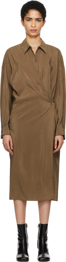 Lemaire Brown Straight Collar Twisted Midi Dress