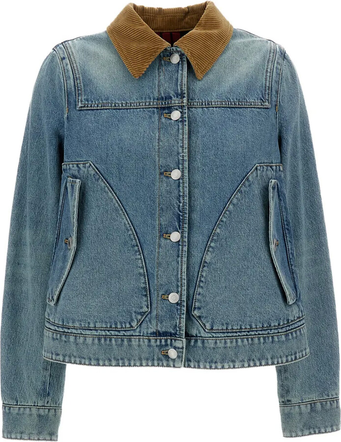 Alexander McQueen Corduroy-Collar Denim Jacket