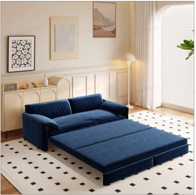 66inch Queen Pull Out Sofa Bed, 3-in-1 Convertible Sleeper Sofa with Side Storage, Multi-Functional Velvet Loveseat Bed for Living Room, Bedroom, Apar
