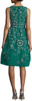 Thumbnail for your product : Oscar de la Renta Embroidered Floral Scroll Full-Skirt Party Dress, Green