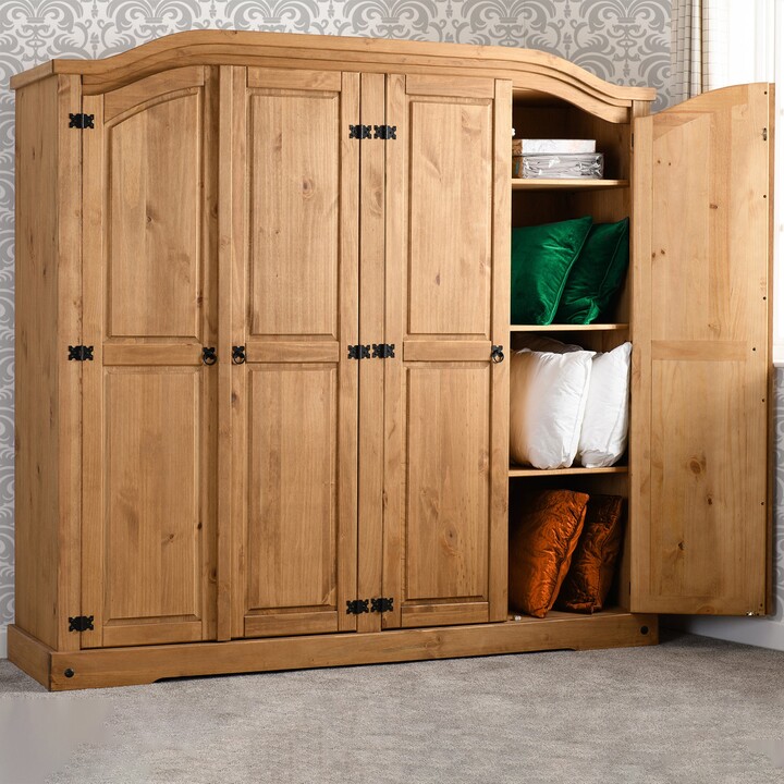 Dunelm Corona 4 Door Wardrobe, Pine Natural ShopStyle Bedroom