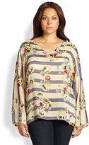 Thumbnail for your product : Johnny Was Johnny Was, Sizes 14-24 Floral Striped Blouse