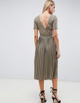 Thumbnail for your product : ASOS DESIGN DESIGN pleated skirt midi dress in khaki