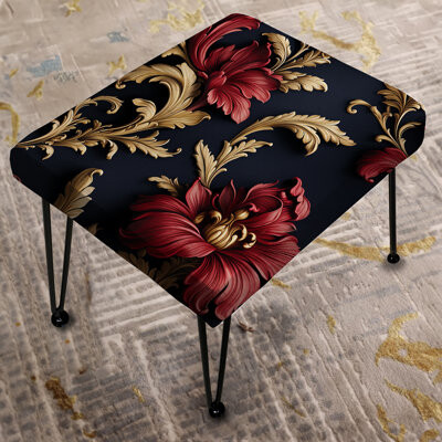 Design Art Royal Red And Gold Peony Garden Grace - Damask Rectangle Ottoman