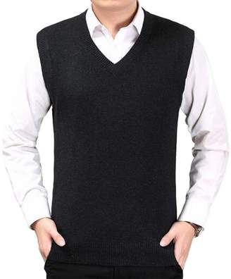 DD.UP Men's Solid Color V-Neck Casual Wool Sweater Knit Vest