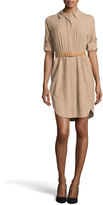 Thumbnail for your product : Halston Long-Sleeve Belted Silk Shirtdress, Camel