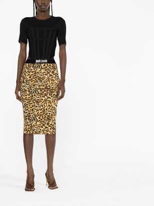 Just Cavalli Logo-Waistband Leopard-Print Pencil Skirt