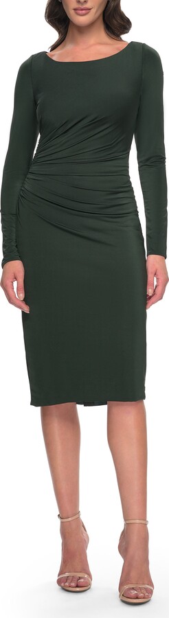 La Femme Short Simple Jersey Dress with Flattering Ruching