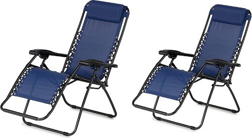 Caravan CaravanSportsZeroGravityOutdoorPortableFoldingCampingLawnDeckPatioPoolReclinerLoungeChairforAdults,AdjustableHeadrest,Blue(2Pack)