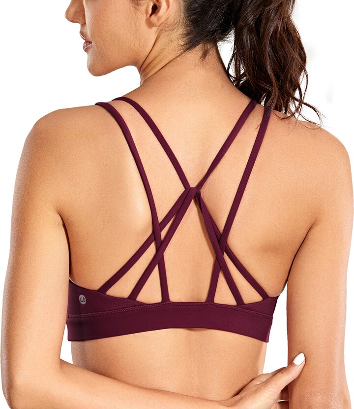 CRZ YOGA Women's Cute Yoga Bras Wirefree Sports Bras Strappy Sexy Back  Padded Low Impact Workout Bras Tops Rose Carmine L - ShopStyle