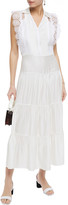 Thumbnail for your product : Sandro Maxime Gathered Broderie Anglaise-trimmed Sateen Midi Dress