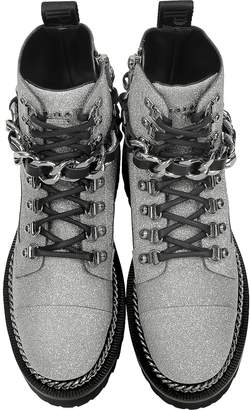Balmain Chain and Glitter Leather Army Boots