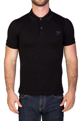 Prada Men's Pique Cotton Short Sleeve Polo Shirt Black.