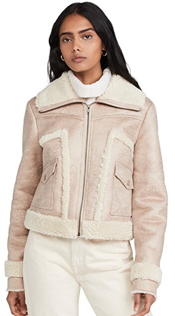 suede sherpa jacket women's