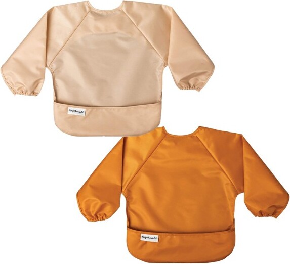 tiny twinkle TinyTwinkleMess-Proof/Waterproof2-PackLong-SleeveBabyBib,MachineWashableSmockforEating(SandCinnamon,Large2-4Years)