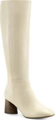 cream knee length boots
