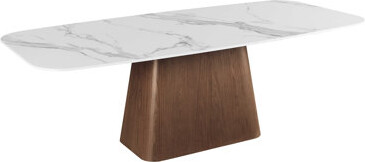 Chintaly Imports Modern Marbleized Sintered Stone Top Table w/ Wooden Base
