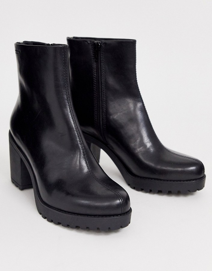 Vagabond Grace black leather chunky mid heeled ankle boots - ShopStyle