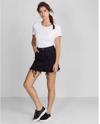 Express high waisted black lace-up denim skirt