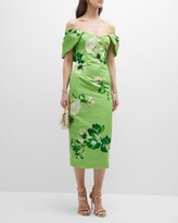 Thumbnail for your product : Monique Lhuillier Faille Off-Shoulder Floral Detail Dress