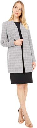 Le Suit Women's Plaid Tweed Collarless Topper Dress Suit Set