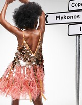 Thumbnail for your product : ASOS EDITION ASOS EDITION paillette sequin mini dress with faux feather hem in coral