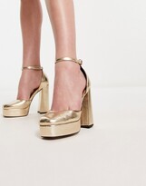 Thumbnail for your product : ASOS DESIGN Priority platform high heeled shoes in gold