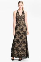 Thumbnail for your product : Jessica McClintock V-Neck Lace Halter Gown