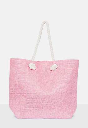 Missguided Pink Woven Rope Handle Beach Bag, Pink