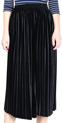 Aivtalk Women Vintage Metallic Pleated Skirt Knee Length Lightweight Soft Solid Elastic High Waist A-Line Dress Size M