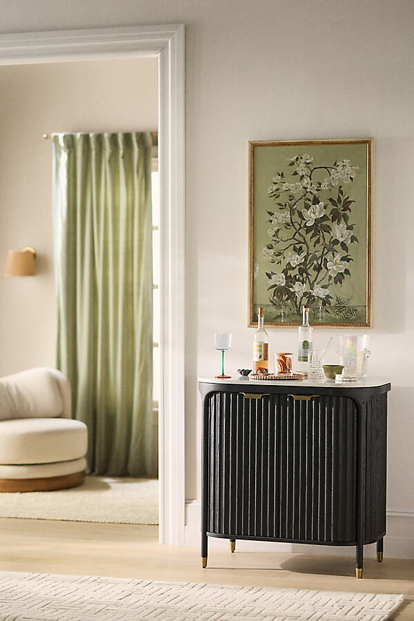 The Isla Collection by Anthropologie Isla Fluted Wood Marble Top Bar Cabinet