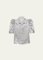 Gillian Stripe Silk Ruched-Sleeve Top 