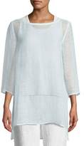 Thumbnail for your product : Eileen Fisher 3/4-Sleeve Organic Linen Mesh Tunic, Plus Size