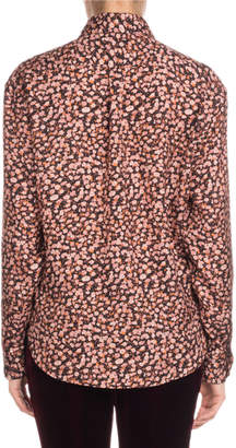 Saint Laurent Long-Sleeve Button-Front Tiny Floral-Print Silk Shirt