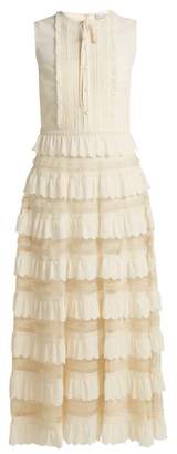 RED Valentino Scalloped Tiered Lace Insert Dress - Womens - Ivory