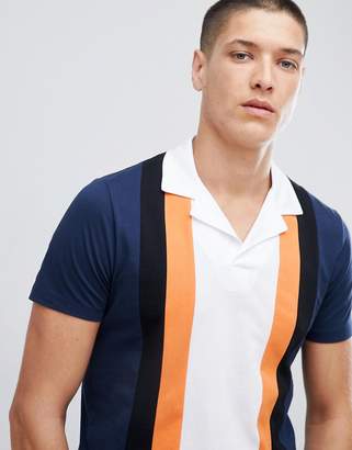 ASOS Design Polo Shirt With Retro Vertical Panels And Revere Collar