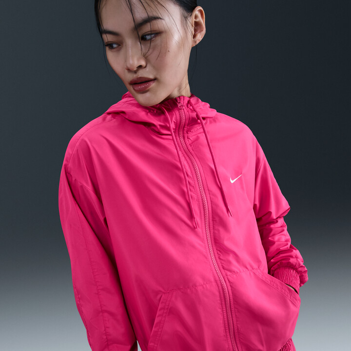 Nike Women's Sportswear Classic Wovens Loose UV Hooded Jacket in Pink | FV6298-666