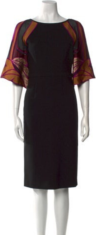Gucci Shift Dress Black Printed Mesh Accents Three-Quarter Sleeve with Bateau Neckline Concealed Zip Closure at Back Designer