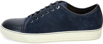 Lanvin Men's Suede Cap-Toe Low-Top Sneaker, Blue