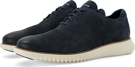 Cole Haan 2.Zerogrand Laser Wingtip Oxfords Lined Men's Lace up casual Shoes Navy Blazer Nubuck/Ivory : 15 W - Wide, Leather