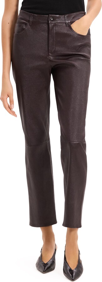 Theory Glossed Leather Straight Leg Pants