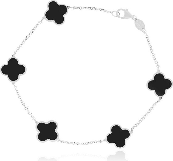 The Lovery Small Onyx Clover Bracelet 14K White Gold
