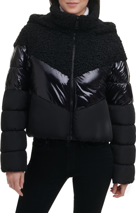 DKNY Mixed Media Hooded Puffer Jacket ShopStyle
