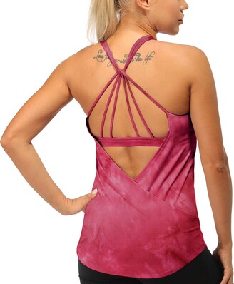 Women Cotton Strap Vest Crop Tank Tops Camisole Built-In Bra Backless Yoga
