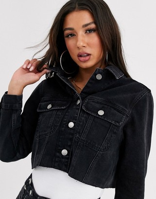ASOS DESIGN denim cropped girlfriend jacket in washed black