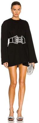 Area Long Sleeve Crystal Corset T-Shirt Dress in Black