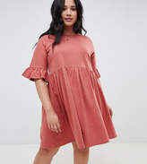 Thumbnail for your product : ASOS Curve DESIGN Curve cotton slubby frill sleeve smock dress