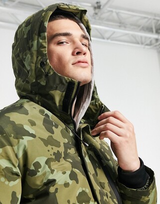 Jack and Jones Core camo parka jacket with hood in green - ShopStyle